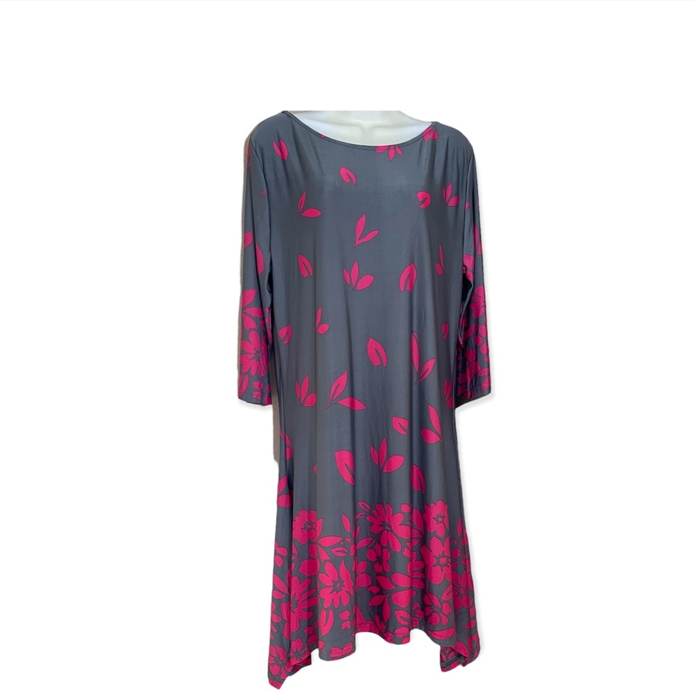 Grey Dress Pink Flowers Stretchy Size XLarge